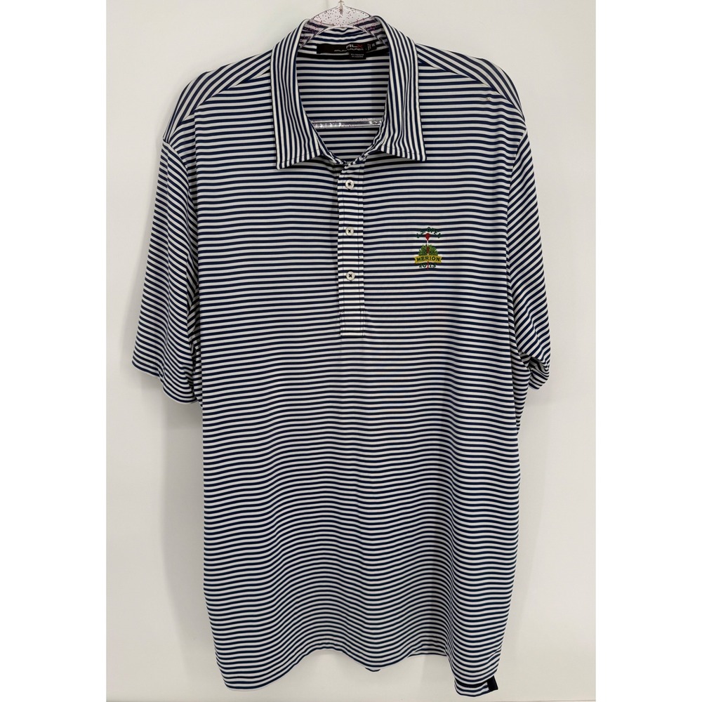 RLX Ralph Lauren Navy White Striped Golf Polo Merion 2013 US Open Polo Sz XXL